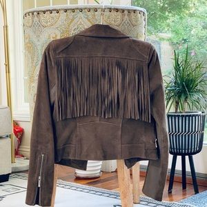 BCBGMaxazria Santana Suede Moto Jacket Fringe